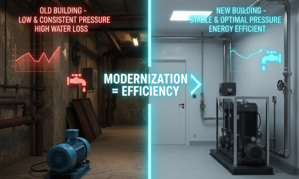 مقایسه عملکرد بوستر پمپ در ساختمان‌های قدیمی و نوساز